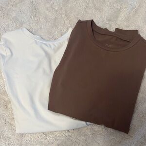 Elegant White and Brown Long Sleeve Women's Tops